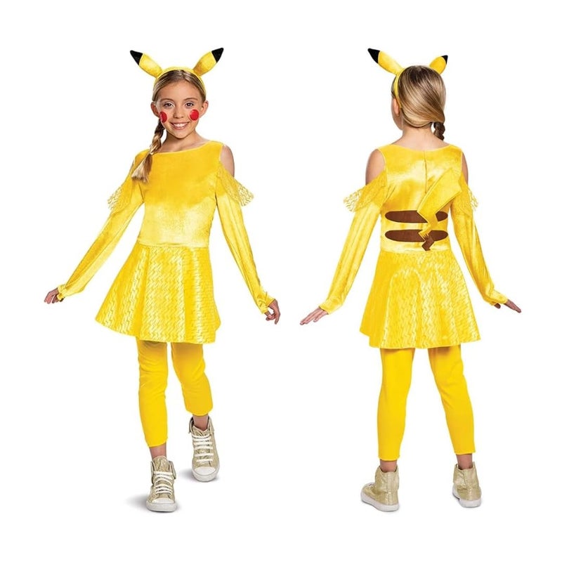Disguise Pokemon Pikachu Costume for Girls, Deluxe Character Outfit, Kids Size Large (10-12) Yellow (90763G)
